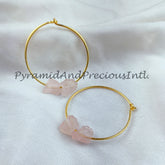 Natural Rose Quartz Earrings, Pink Rough Gemstone Jewelry, 14K Gold Plated Earrings, Sold By Pair